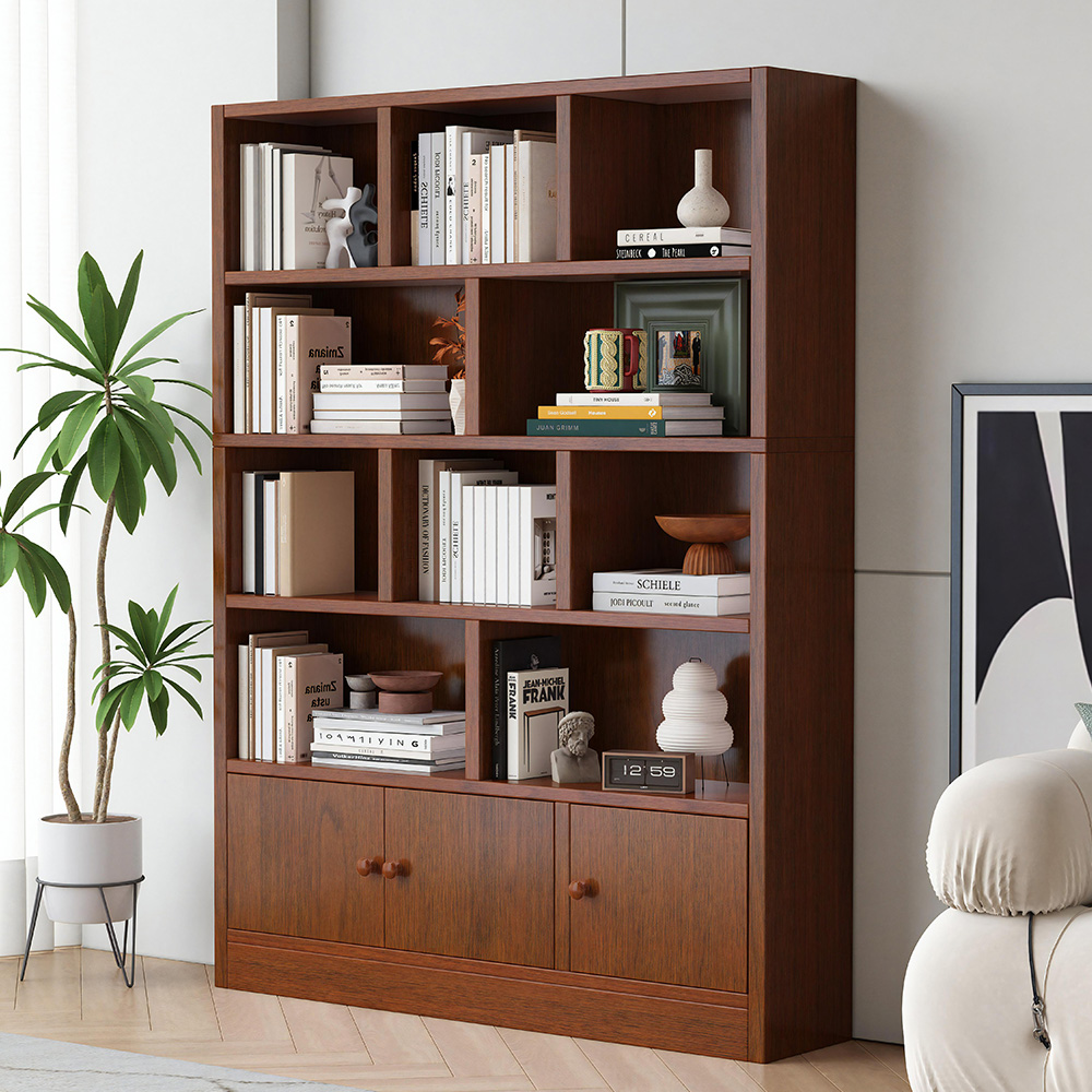 实木书柜储物柜一体家用客厅靠墙展示柜组合置物架带门整墙落地柜