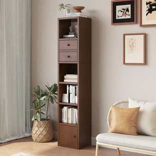 实木转角书架落地置物架窄缝柜儿童家用收纳柜子客厅简易防尘书柜