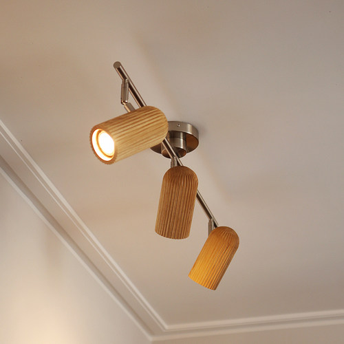 实木多头射灯明装客厅背景墙灯