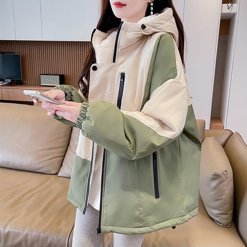 冬季超厚羊羔毛冲锋衣外套少女初中高中学生加绒加厚保暖棉服棉衣