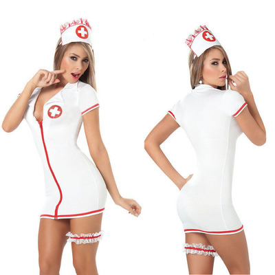 Sexy Perspective Zipper Nurse Uniform Set 护士装