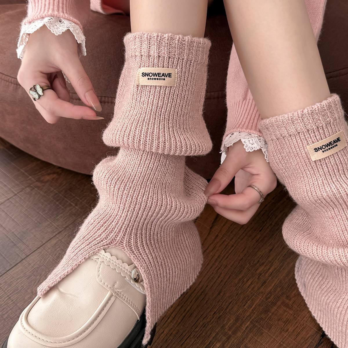 粉色开叉羊绒袜套女秋冬加厚前开叉堆堆袜喇叭口修饰腿型配小皮鞋,女士内衣/男士内衣/家居服,中筒袜,淘宝优惠券,粉丝福利购,淘宝优惠卷