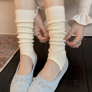miu系芭蕾风踩脚袜套女纯棉夹踩两穿小腿袜瑜伽竖条显瘦堆堆腿套