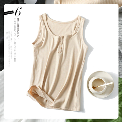 纽扣无袖上衣吊带背心可外穿