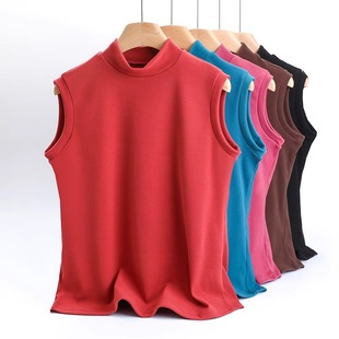 背心女秋冬季 立领砍袖 新款 百搭大码 保暖上衣 内搭打底衫 半高领无袖
