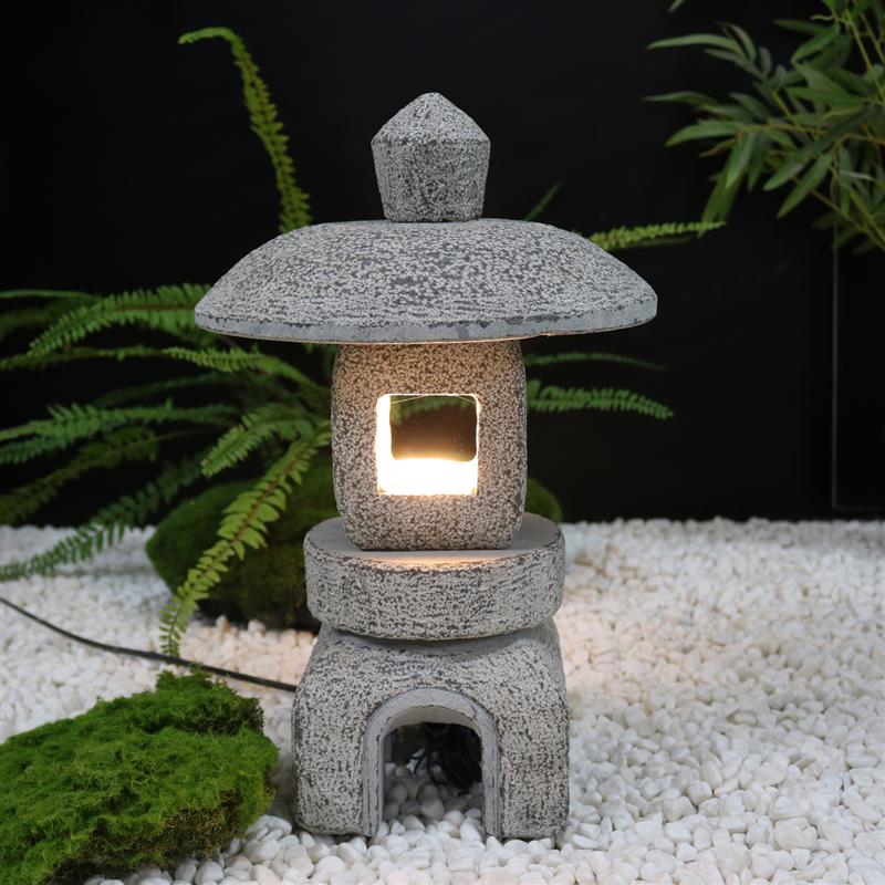 石雕石灯笼日式庭院石头太阳能仿古户外中式花园禅意造景青石摆件