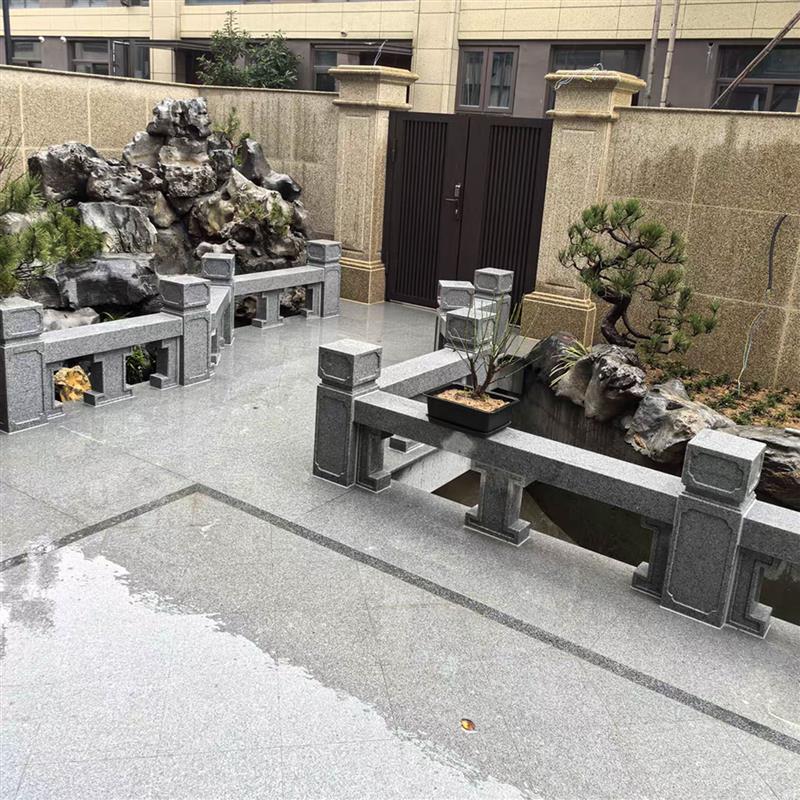 石雕中式花岗岩栏杆现代简约庭院别墅护栏河道阳台围栏石栏板坐凳