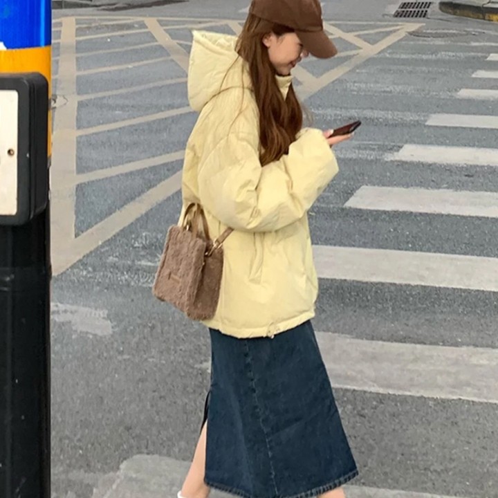 短奶黄色羽绒棉服女2025冬季棉衣/棉服