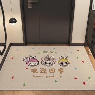 日系水晶绒欢迎回家labubu拉布布入户门地垫门口进门脚垫室内地毯