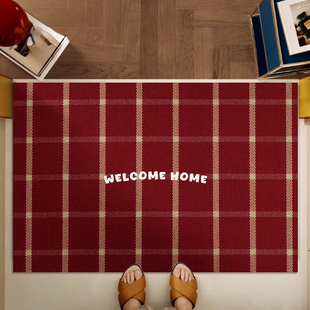 中古风入户门地垫家用门口玄关丝圈脚垫复古红色防滑裁剪门垫地毯