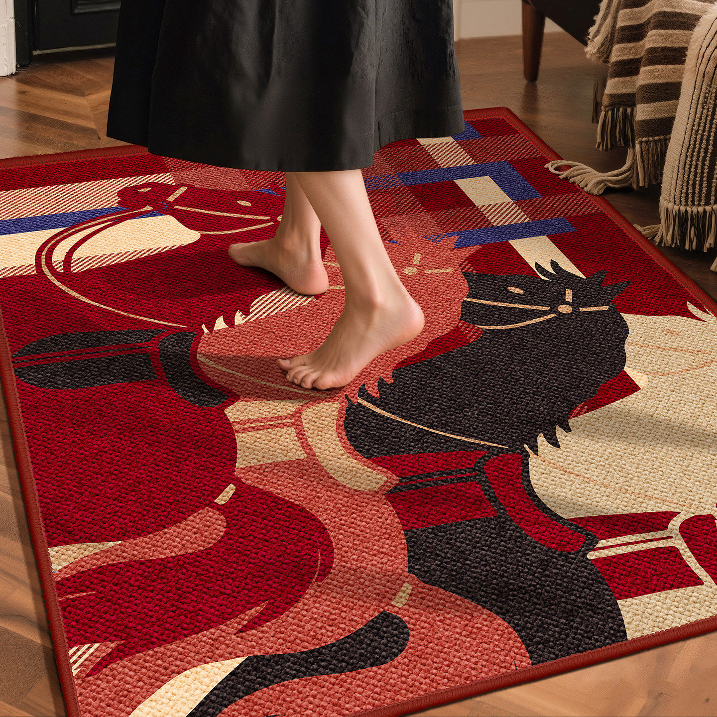 马年地垫入户门垫红色新款中古风玄关地毯复古高级感进门防滑脚垫,居家布艺,入户地垫,淘宝优惠券,粉丝福利购,淘宝优惠卷