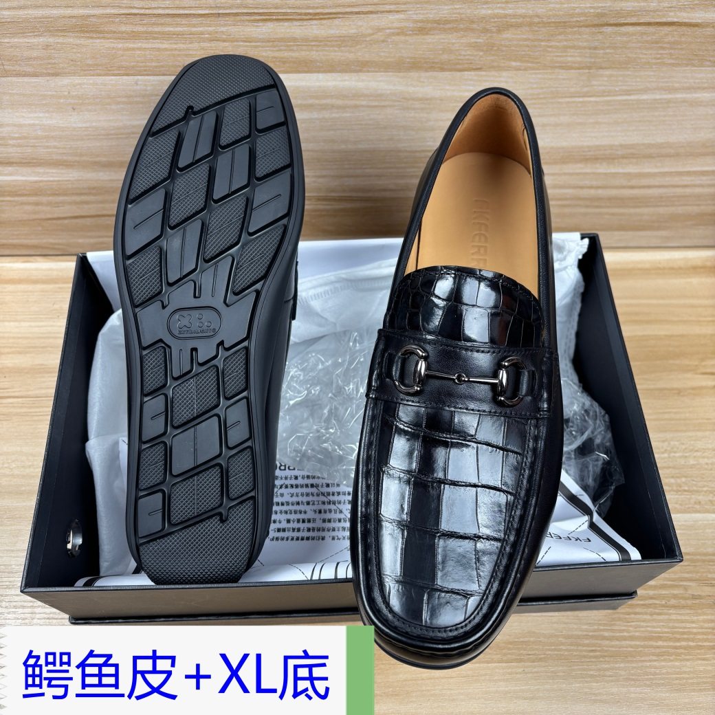 进口鳄鱼肚皮豆豆鞋商务男士休闲英伦风XL大底耐磨一脚蹬