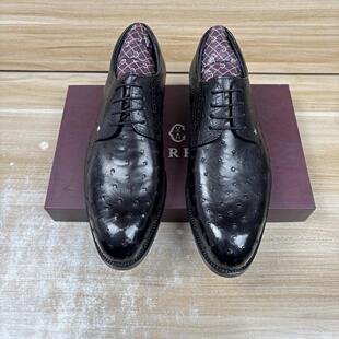 高档皮鞋 稀有满丁鸵鸟皮系带商务正装 吊牌12880意大利进口男鞋