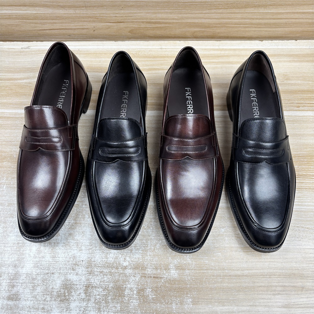 金家男鞋25春季袋鼠皮擦色时尚休闲鞋一脚蹬商务正装乐福皮鞋男