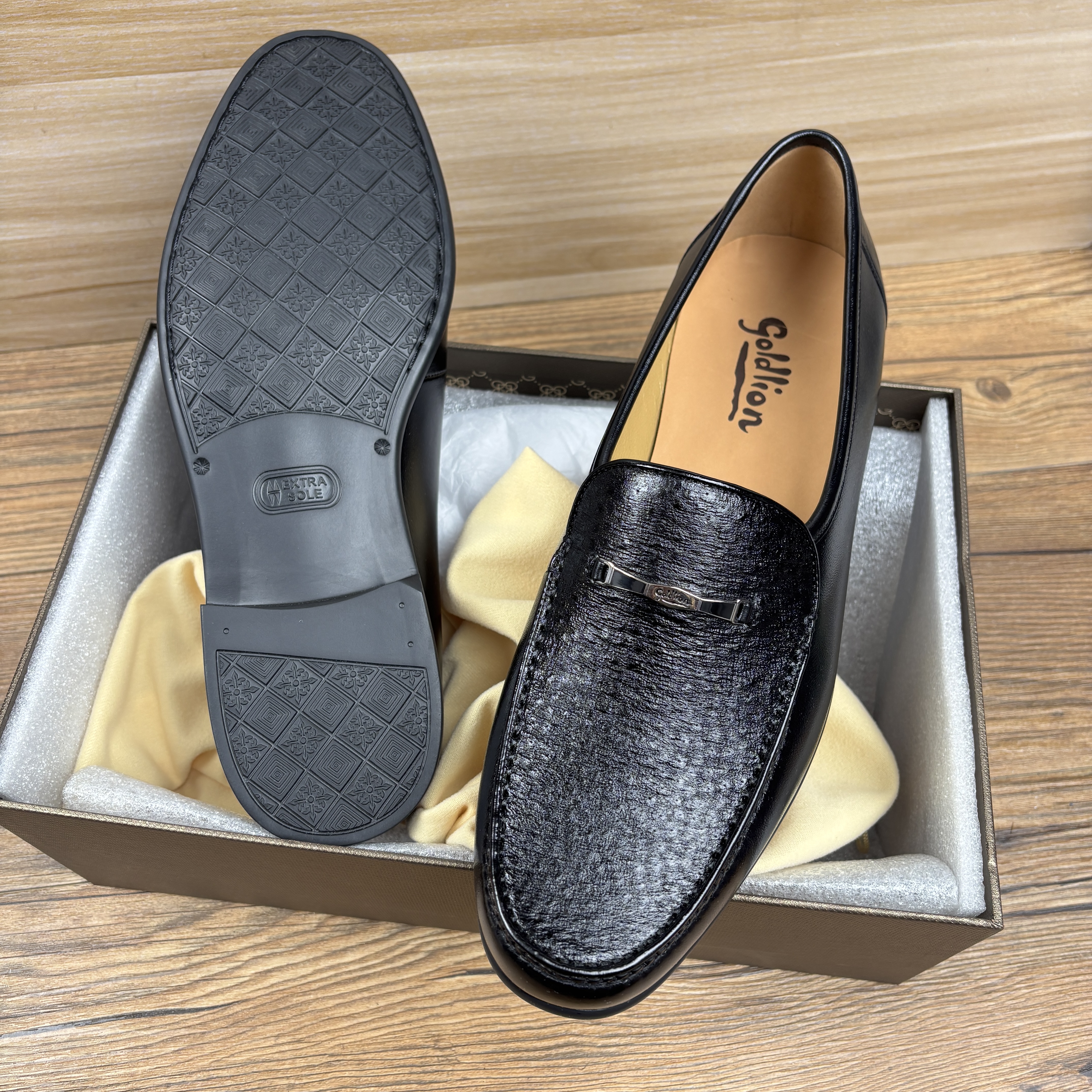 44孔雀皮+XL缝制商务男士休闲套脚鞋真皮鞋春秋季皮鞋乐福软面