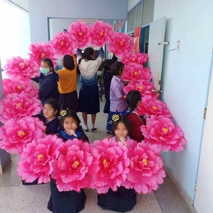舞蹈道具牡丹花开场舞仿真牡丹花手拿花儿童舞台表演运动会手持花