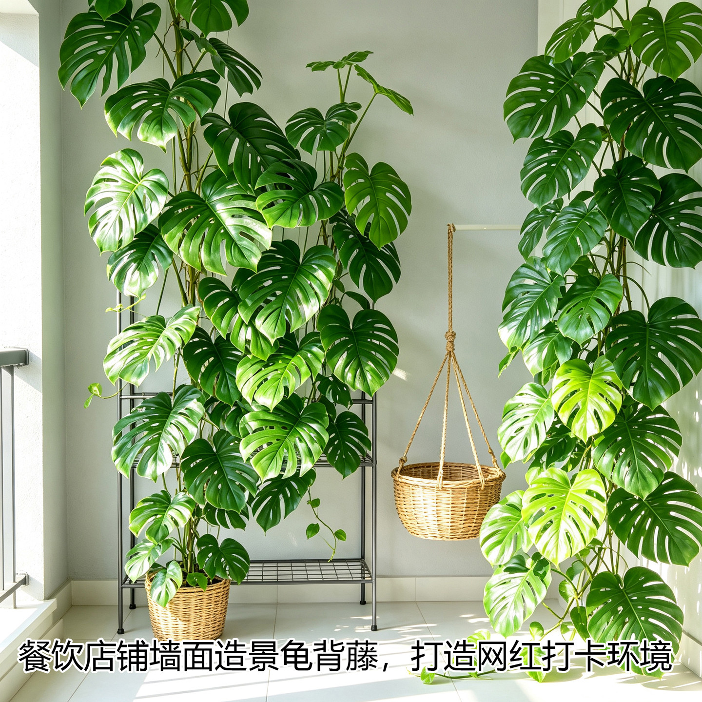 仿真龟背竹藤条下水管遮挡