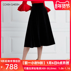 COVEN GARDEN/哥文花园冬装新款2019秋装黑色丝绒高腰半身裙A字裙