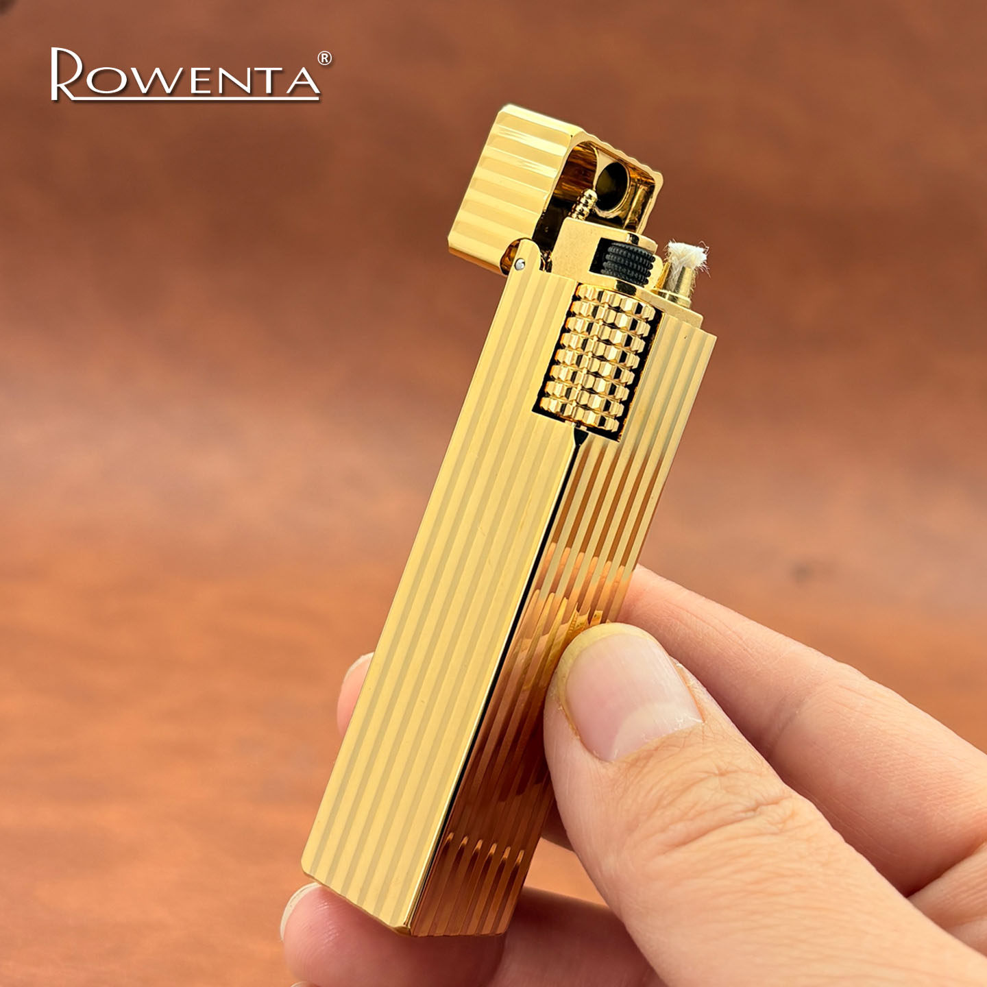 ROWENTA好运达四方柱煤油打火机窄版老式黄铜侧滑砂轮高颜值礼物