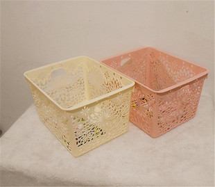 百千华收纳筐 镂空花纹彩色收纳筐 文具化妆品杂物 收纳盒收纳筐