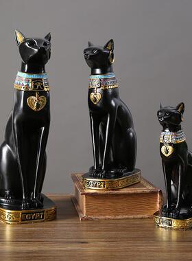 创意暗黑风复古埃及猫咪摆件家居装饰品酒柜招财猫办公室工艺品