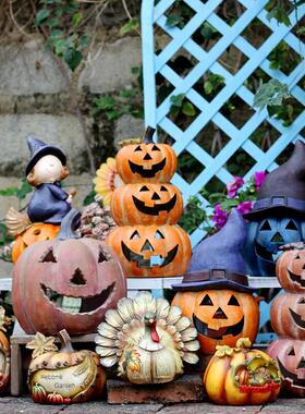 花园装饰 庭院 南瓜草地摆件复古万圣节复活节 烛台 景观拍照道具