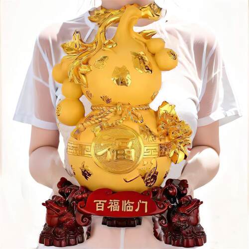 中式招财葫芦摆件大号家居饰品金蟾蝉桌面玄关客厅装饰工艺品礼物