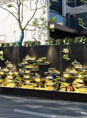 假山水幕墙饭店酒店别墅庭院流水墙室内户外客厅隔断屏风落地摆件