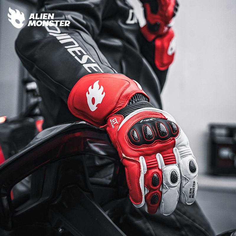外星怪蚁王竞技手套摩托车碳纤维真皮全指触屏机车骑行女款长款GT