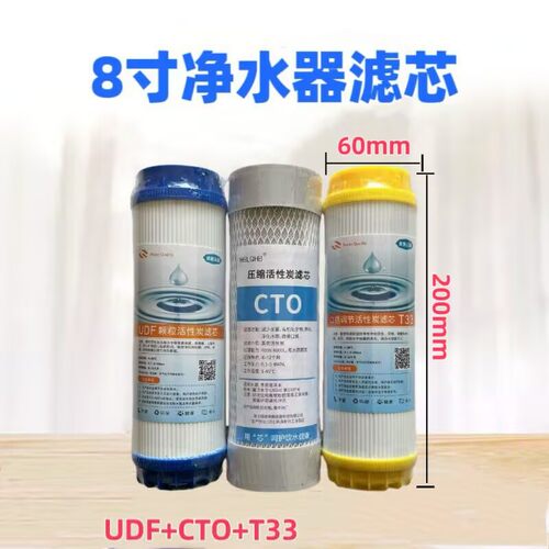 语音款净水器品牌8寸20cm高滤芯UDF活性炭T33后置碳单支用五盖款
