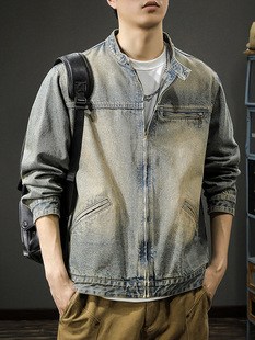 立领休闲夹克潮 覆古水洗做旧牛仔外套男痞帅高级感短款 春秋季 美式