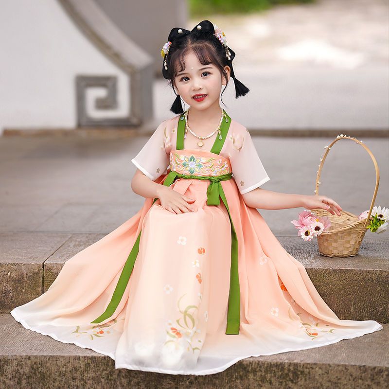 女童汉服连衣裙齐胸襦裙夏装2022年爆款古风超仙飘逸公主裙子夏季