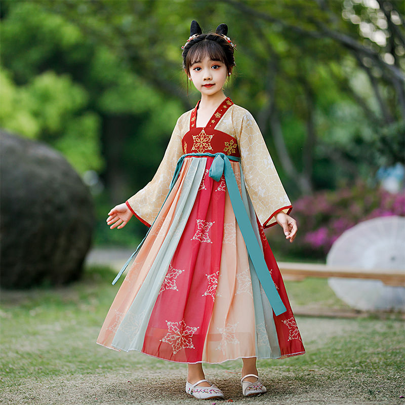 儿童古装汉服女童连衣裙古筝演出服小学生汉唐舞蹈服装中国风
