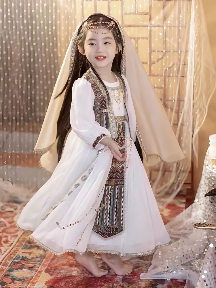 汉服女童春秋西域公主民族风连衣裙女宝中国风裙子儿童舞蹈演出服