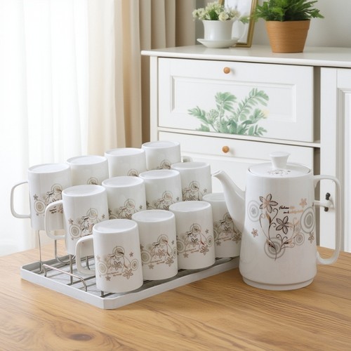 大容量水壶套装金花耐高温瓷