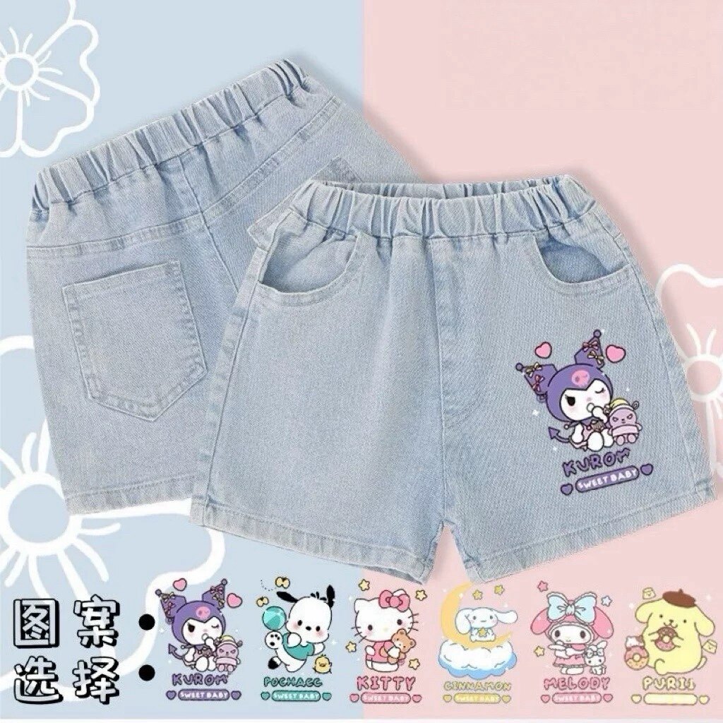 Pom Pom Purin美洛蒂女童牛仔裤新款中大童库乐米五分裤薄款短裤8