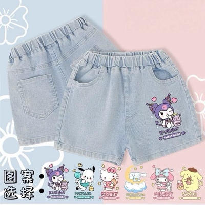 Pom Pom Purin美洛蒂女童牛仔裤新款中大童库乐米五分裤薄款短裤8