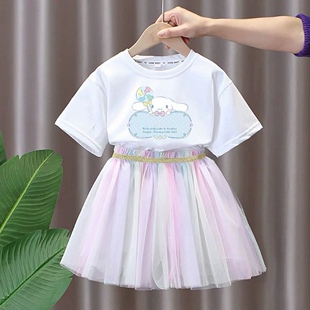卡通狗女童裙子短袖T恤套裙夏季2026新款韩版洋气中小童女孩短裙7