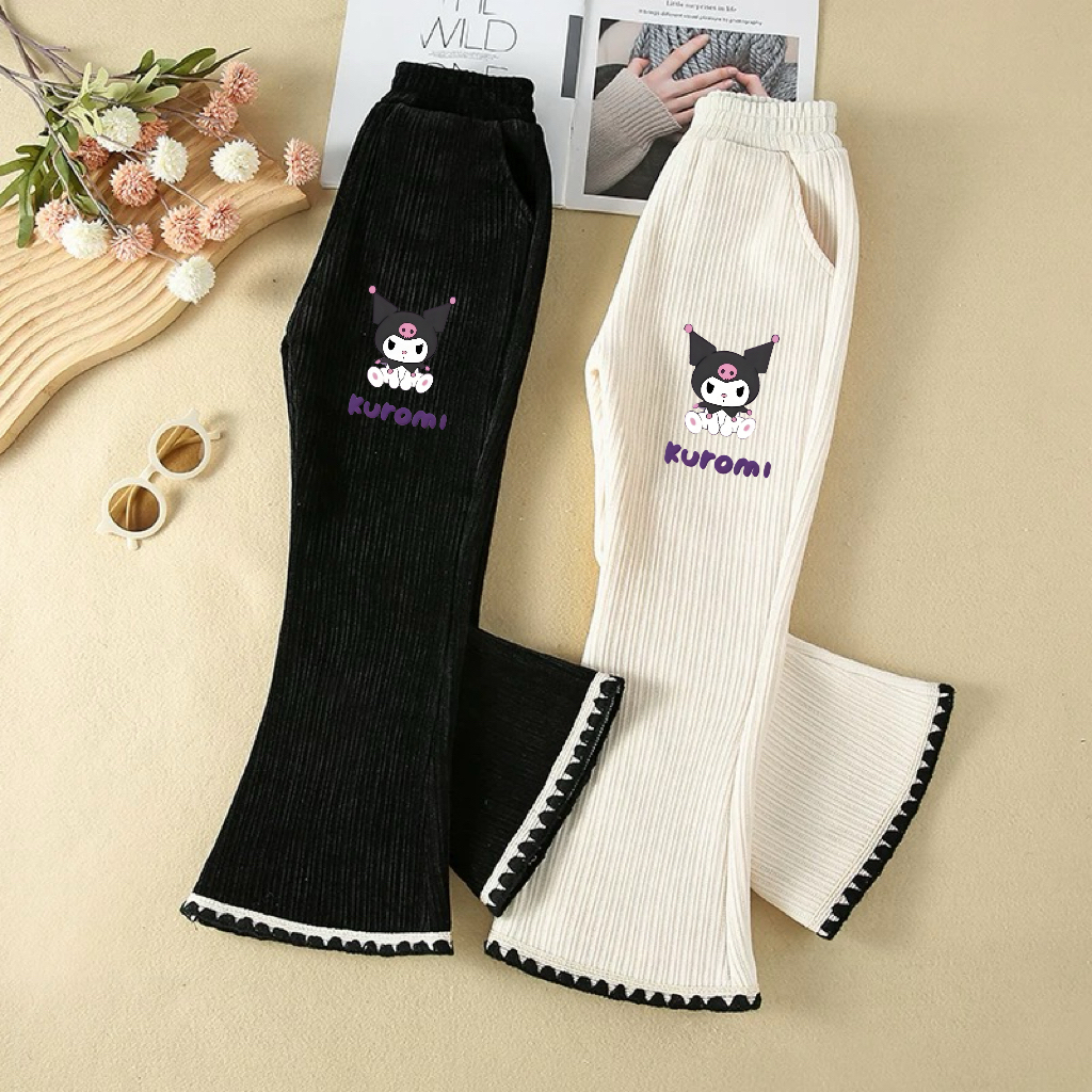 库洛米女童裤子春秋冬2025新款雪尼尔长裤中小童运动洋气阔腿裤潮