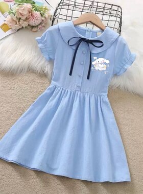 2026新款大耳朵狗狗女童连衣裙夏装裙子洋气中大纯棉短袖中长裙潮