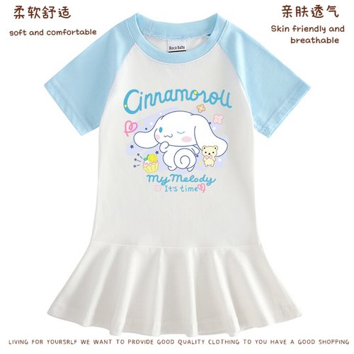 玉桂狗女童连衣裙2026夏季新款韩版女孩半袖女宝宝百褶裙子纯棉潮