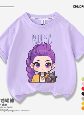 kpop猎魔女团Rumi衣服女童印花T恤新款小女孩学生欧美半袖Huntrix