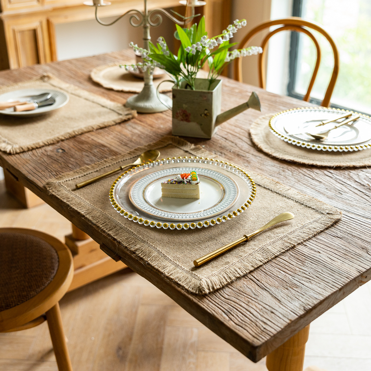 北欧风西餐垫黄麻户外派对圆形碗垫纯色餐巾花边餐桌隔热垫杯垫子