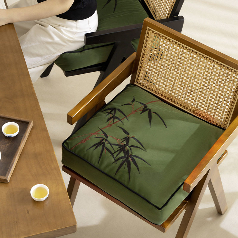 古典新中式竹子坐垫红木椅子垫子加厚蒲团垫阳台榻榻米椅垫墨绿色