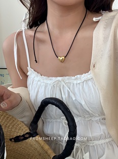 韩版 爱心项链女轻奢小众抽绳韩国高级感锁骨链气质百搭毛衣链颈链