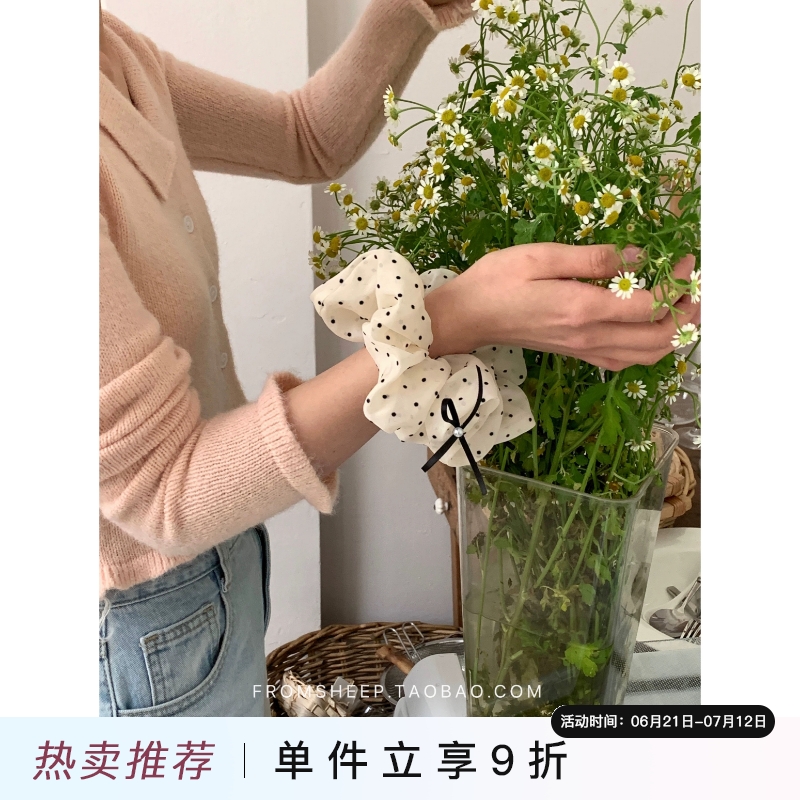 FromSheep~韩系波点大肠发圈女2025新款夏蝴蝶结网纱头花头绳发饰