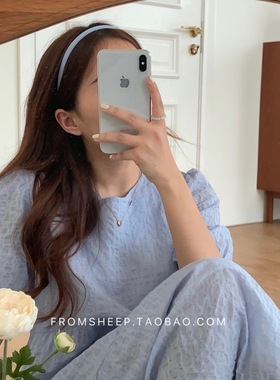 法式蓝色细发箍女日常外戴简约压发头箍高级感发卡子头饰洗脸发捆