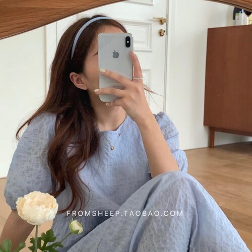法式气质简约蓝色细款压发头箍女