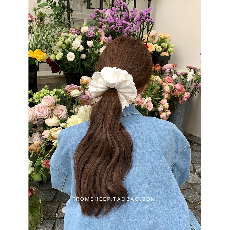 FromSheep~白色蕾丝大肠发圈女高级感大号头花发圈扎马尾头绳发饰,饰品/流行首饰/时尚饰品新,发饰,淘宝优惠券,粉丝福利购,淘宝优惠卷