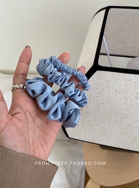 韩系蓝色缎面大肠发圈女扎头绳皮筋丸子头发饰肥肠圈发绳头花头饰